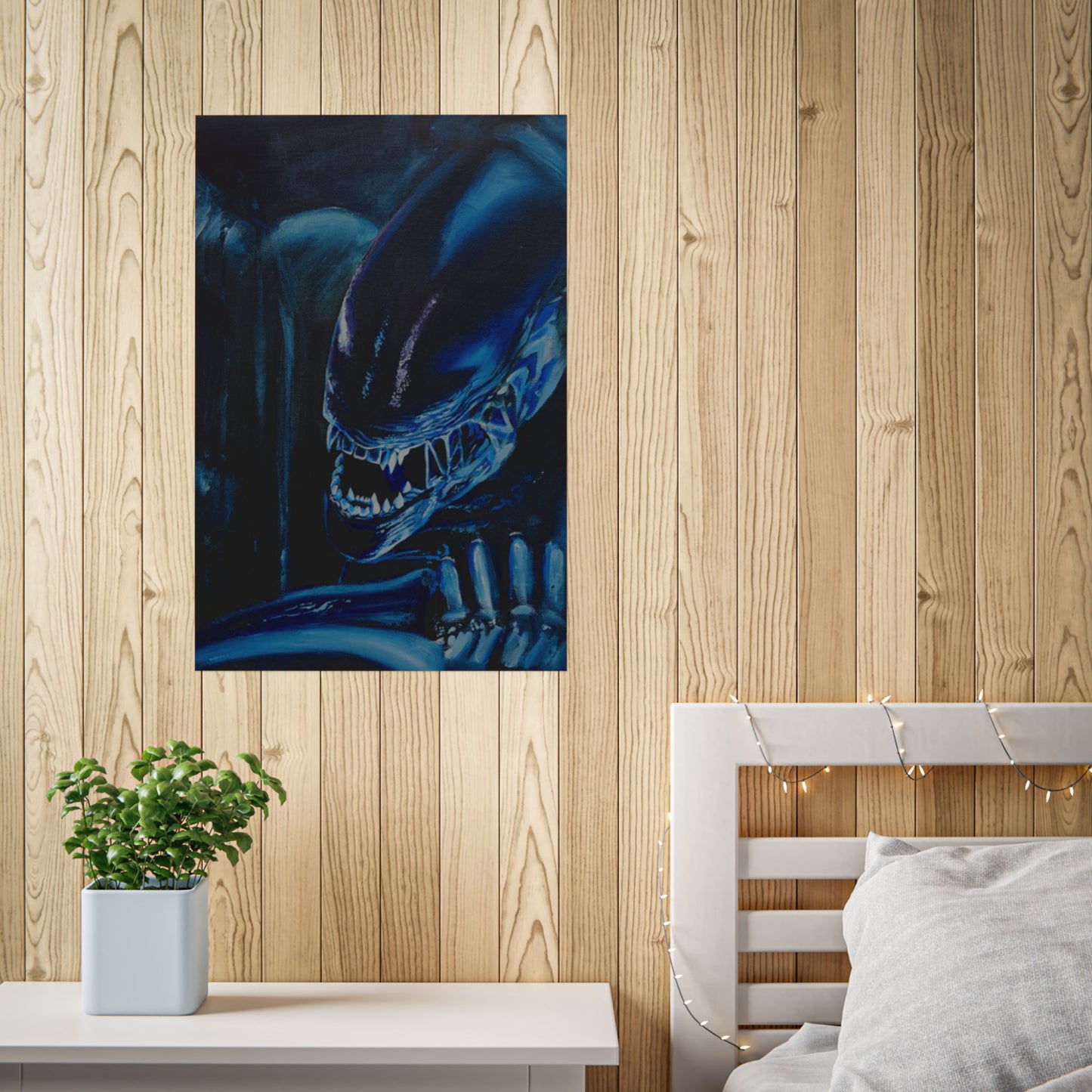 Alien Horror Poster — Blue Xenomorph Movie Art Print