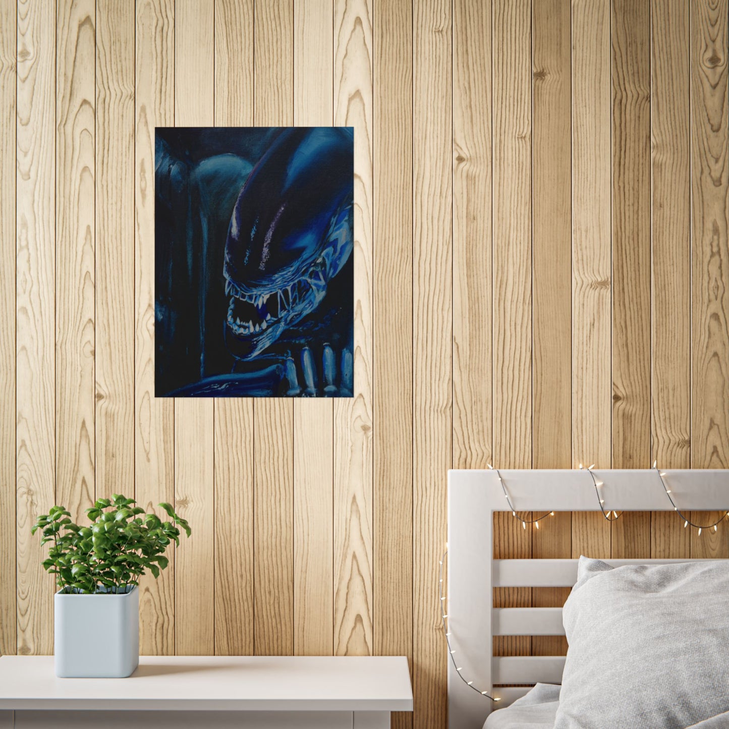 Alien Horror Poster — Blue Xenomorph Movie Art Print