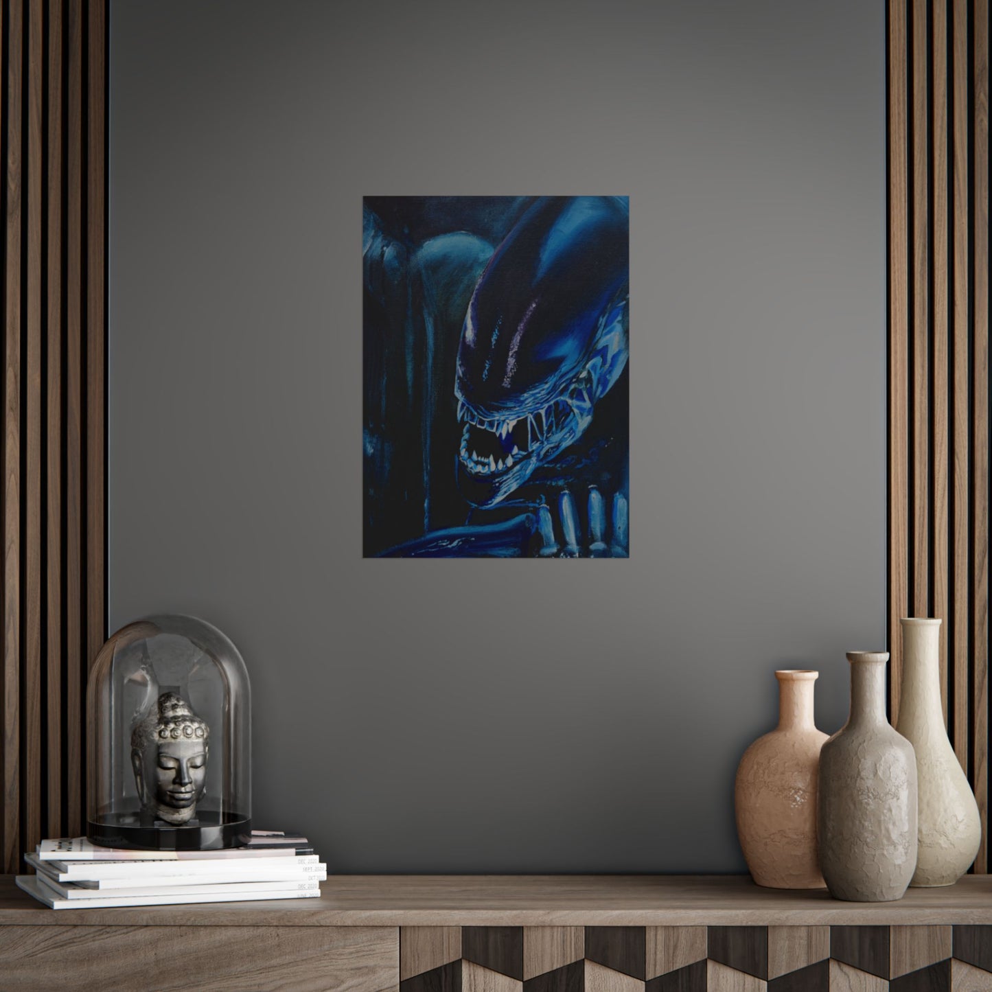 Alien Horror Poster — Blue Xenomorph Movie Art Print