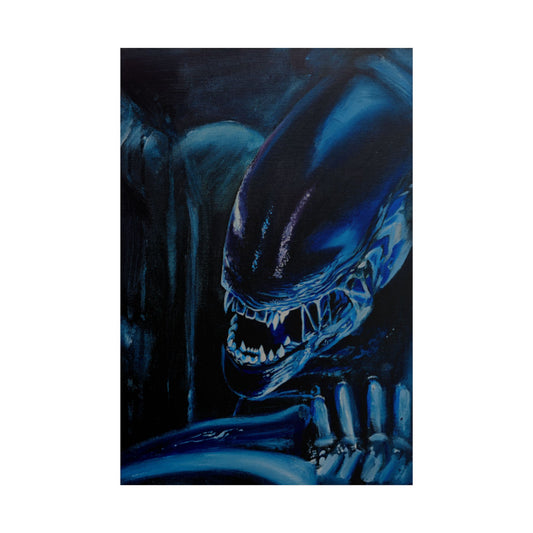 Alien Horror Poster — Blue Xenomorph Movie Art Print