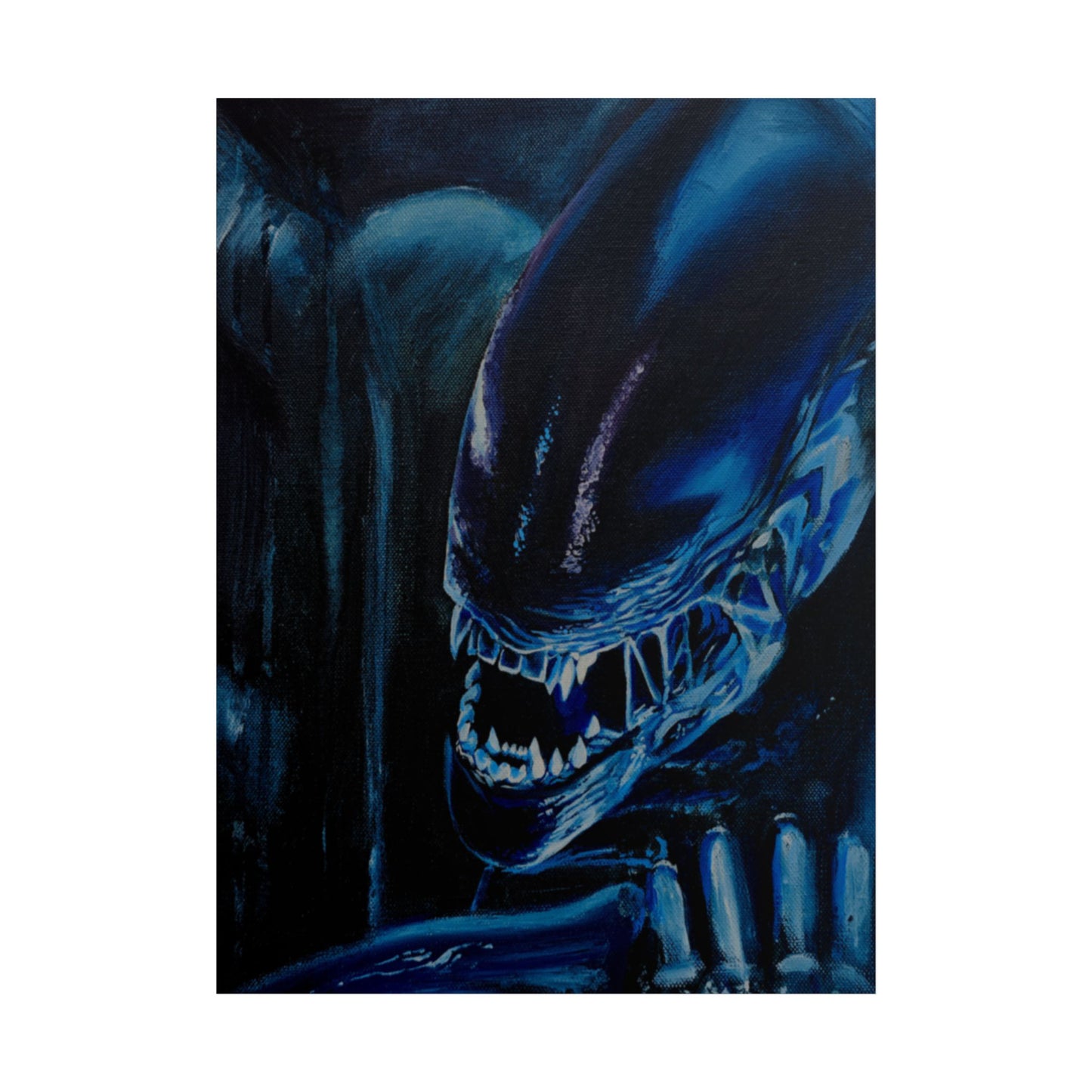 Alien Horror Poster — Blue Xenomorph Movie Art Print