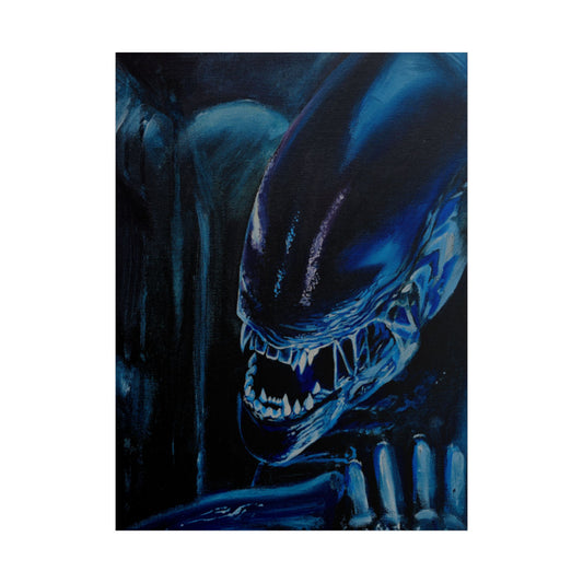 Alien Horror Poster — Blue Xenomorph Movie Art Print